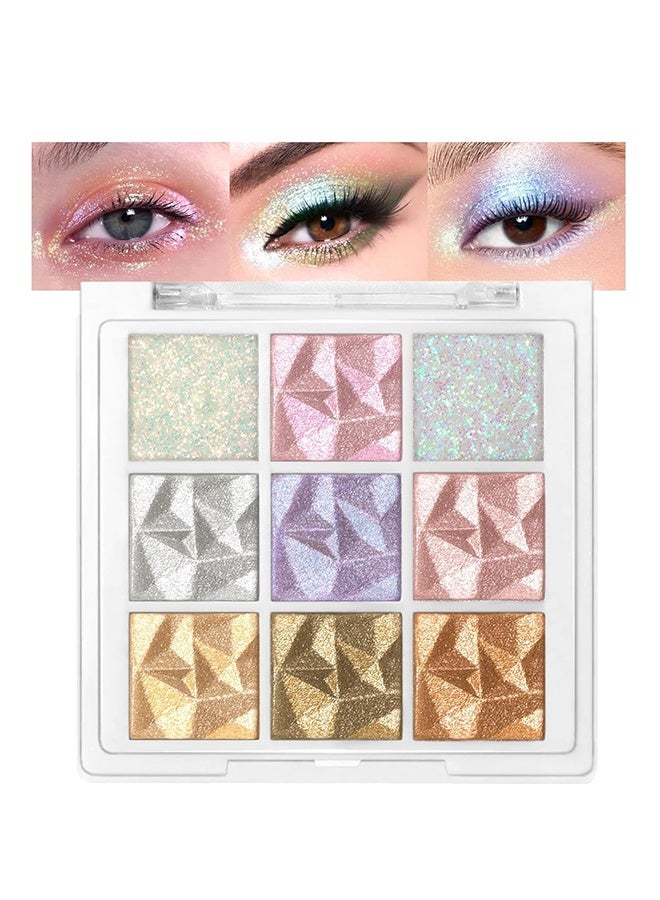 9 Colors Eyeshadow Palette, Sparkling Face Eye Shadow Palette Makeup, High Pigment Chameleon Eyeshadow Rainbow Shimmer Highlighter, Long Lasting Waterproof Eye Makeup