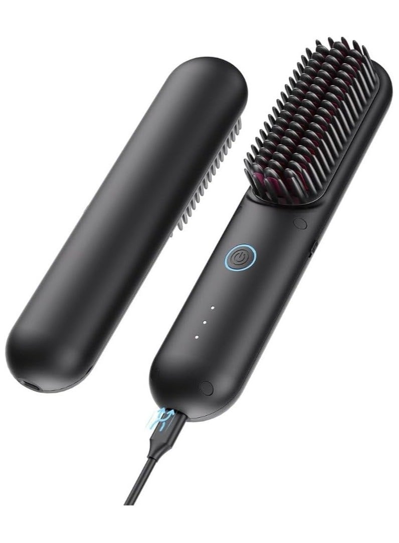 TYMO Porta PRO Cordless Hair Straightener Brush, Portable Straightening Brush for Travel, Mini Ionic Hot Comb Straightener for Women, Lightweight on-The-go, Cordless & Fast Charger Dual Power, Black