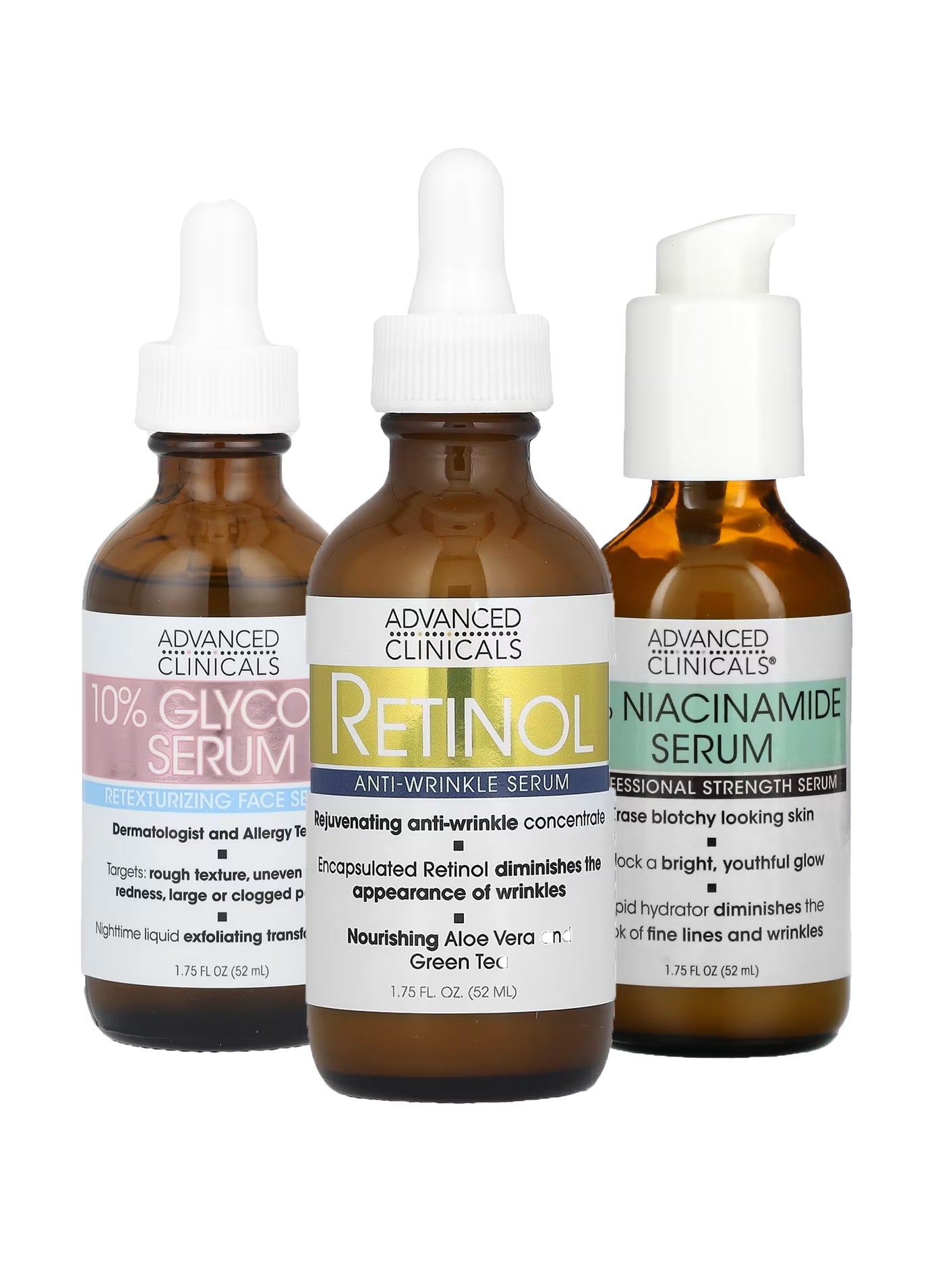 set of 3 -Glycolic Serum10% and 5% Niacinamide Serum and retinol anti-wrinkle serum
