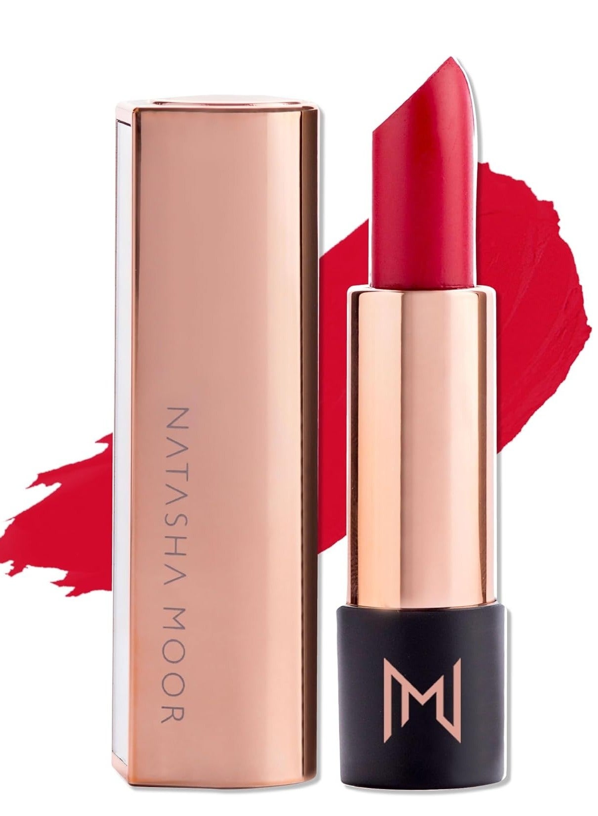 NATASHA MOOR Silk Suede Lipstick: Long-Lasting, Hydrating Semi-Matte Finish - Creamy, Cruelty-Free Formula - Silky Smooth and Highly Pigmented - Mirror for On-the-Go Glamour - POWERFUL