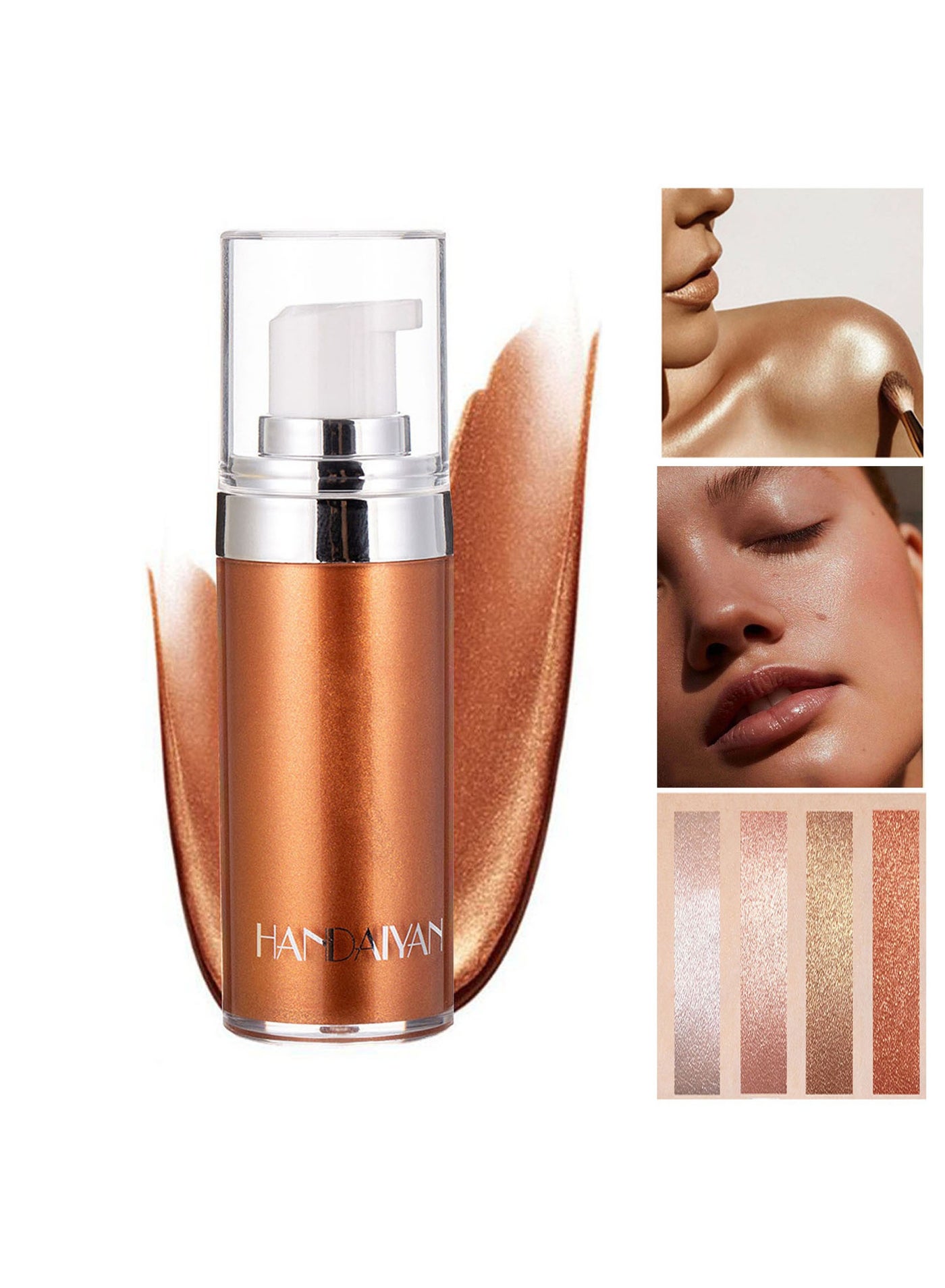 Body Shimmer Liquid Highlighter Oil Brighten Glow Glitter Waterproof Moisturising Smooth Makeup Lotion Bronzer Illuminate Luminizer Gold Beach Foundation Non-sticky Dry for Face And Body (20ml)