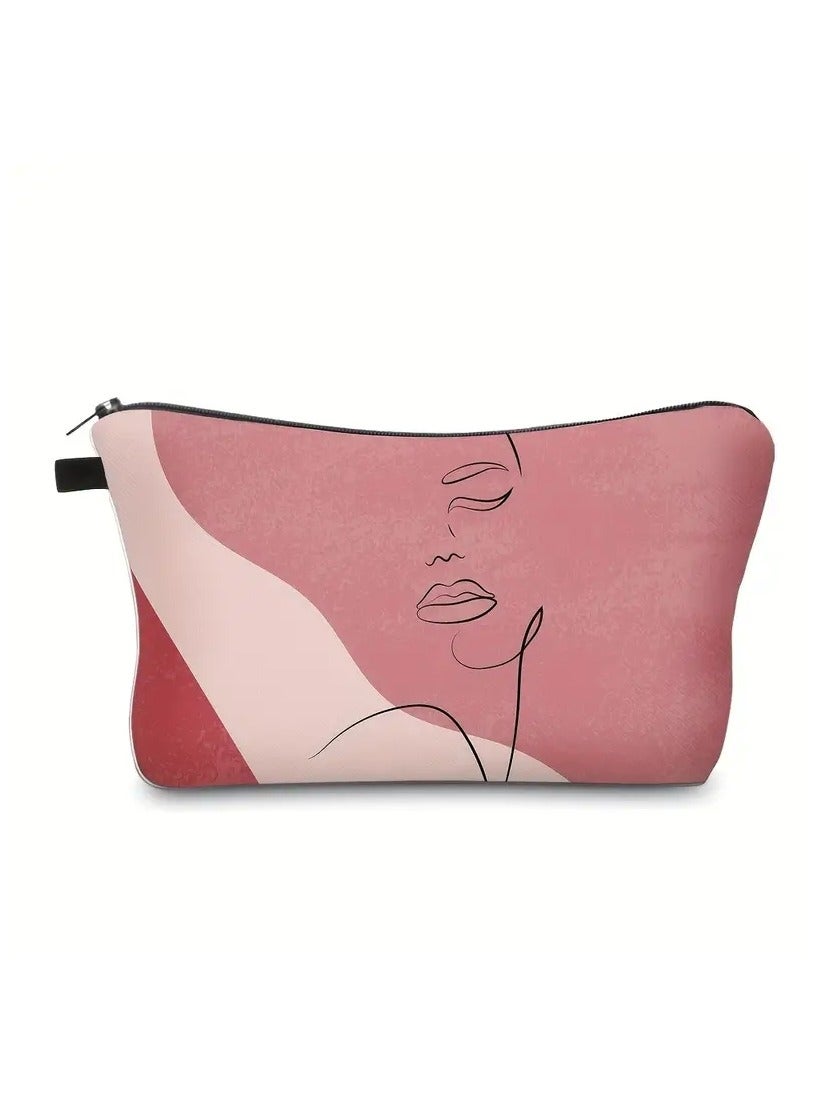 Figure Graphic Makeup Bag, Travel Portable Makeup Case Small, Cosmetic Zipper Bag Waterproof For Purse Mini Women Cute Travelling Accesories Pouch For Ladies,Abstract Girl Pattern