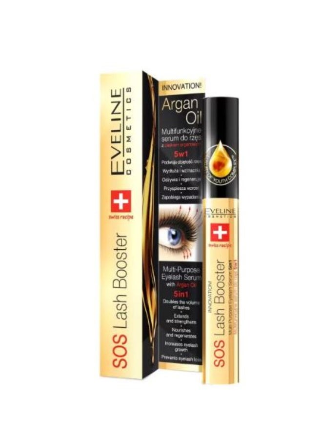 Eveline Cosmetics SOS Lash Booster Multi-Purpose Eyelash Serum with Argan oil formula for Longer and stronger lashes 5in1 10ml