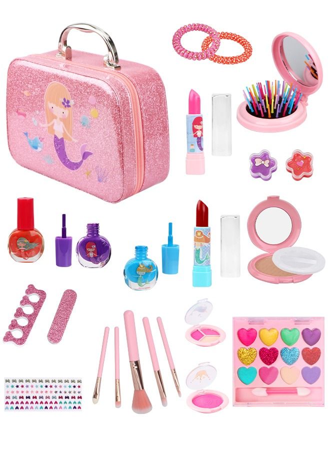 23 Pcs Kids Makeup Kit for Girls, Washable Makeup Set Toy with Real Cosmetic Case for Little Girl, Pretend Play Makeup Beauty Set Birthday Toys Gift