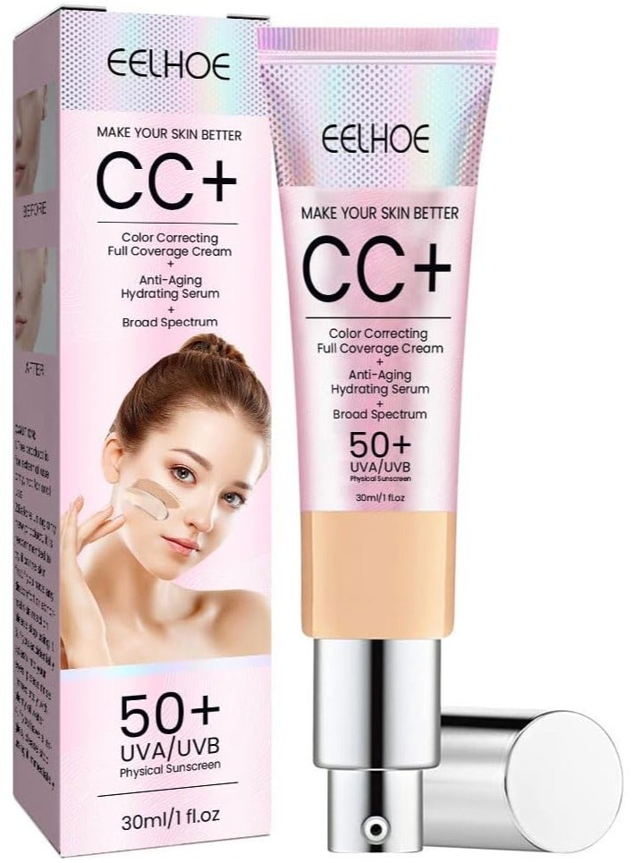 EELHOE CC Cream Foundation, Sunscreen, SPF 50, Long-lasting Moisturizing Foundation, Waterproof, Full Coverage Concealer