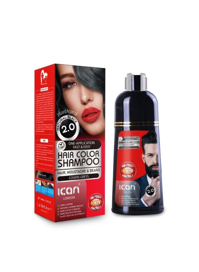 ICAN LONDON Hair Color Shampoo 2.0 Natural Black 400 ML | Color-Depositing & Nourishing Hair Care