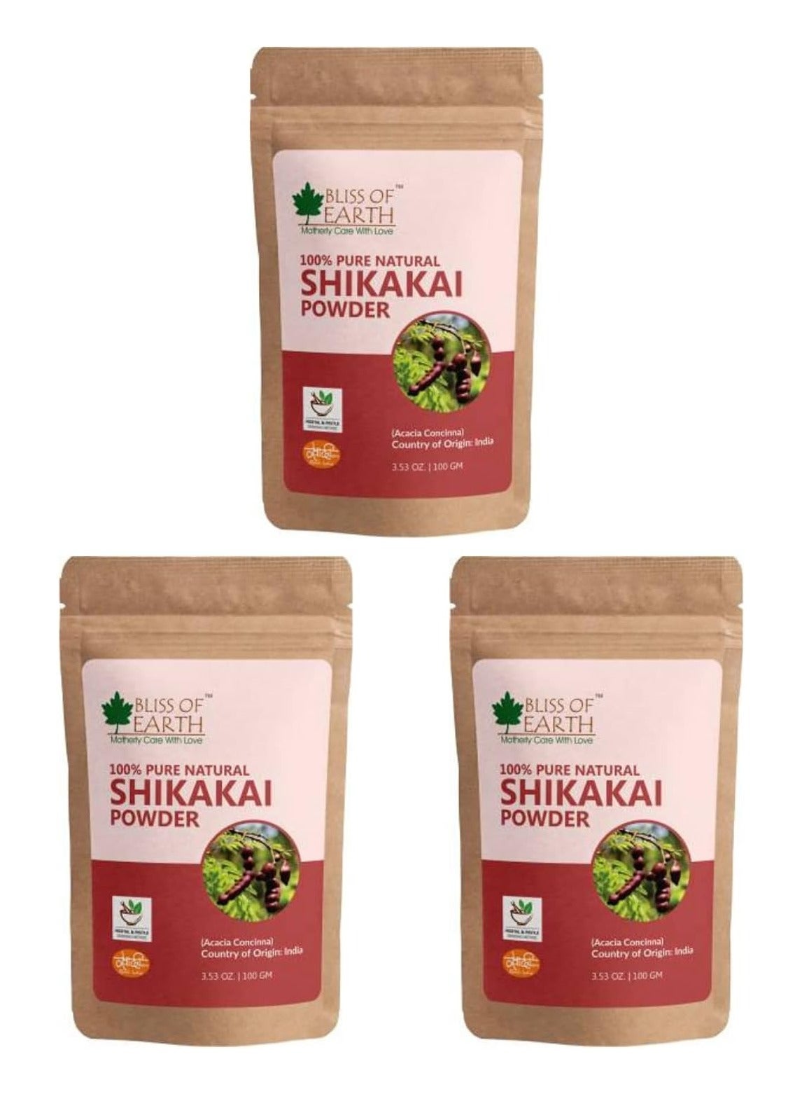 Bliss of Earth 100% Pure & Natural Shikakai Powder 100GM Acacia Concina Gorgeous hair Naturally Traditional Hair Cleanser & Conditioner Complete Hair Care Pack of 3