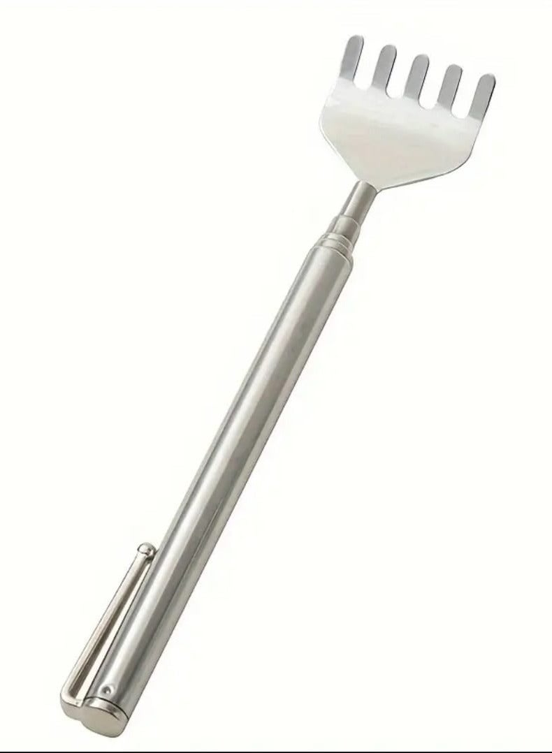 Extendable Back Scratcher and Massager - Silent Non-Ticking Design, Portable Itch Tool With Forked Ends For Deep Tissue Massage, Easy Reach For Back, Portable Massager, Sleek Metallic Finish, Compact Massager