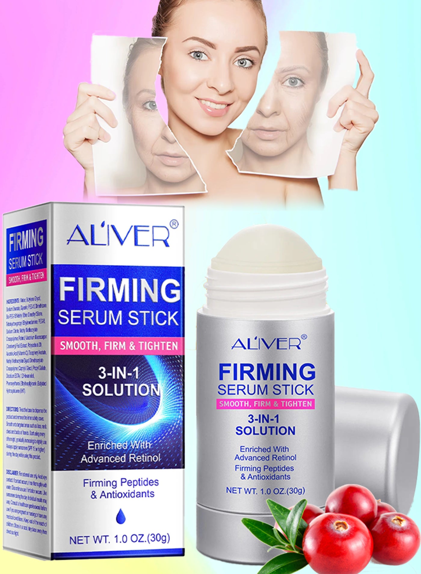 Firming Serum Stick Advanced Retinol Serum 3 in 1 Smooth Tighten and Firm for Face Neck and Jawline Reduces Wrinkles Nourishing Anti Aging Repair Cream for All Skin Type Retinol Face Stick 30g
