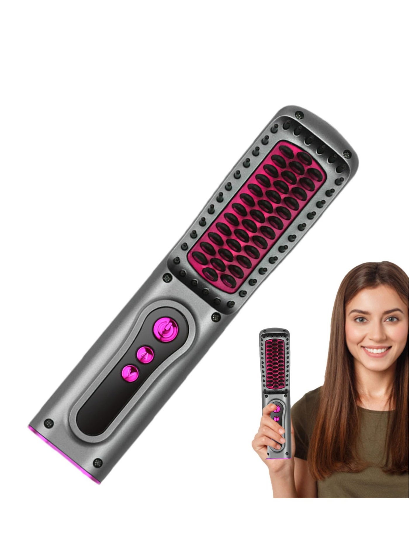 Cordless Hair Straightener Brush, Portable Mini Straightening Brush for Travel, USB Rechargeable, Fast Heating Hot Comb with Negative Ion, Anti-Scald Feature for Women & Men