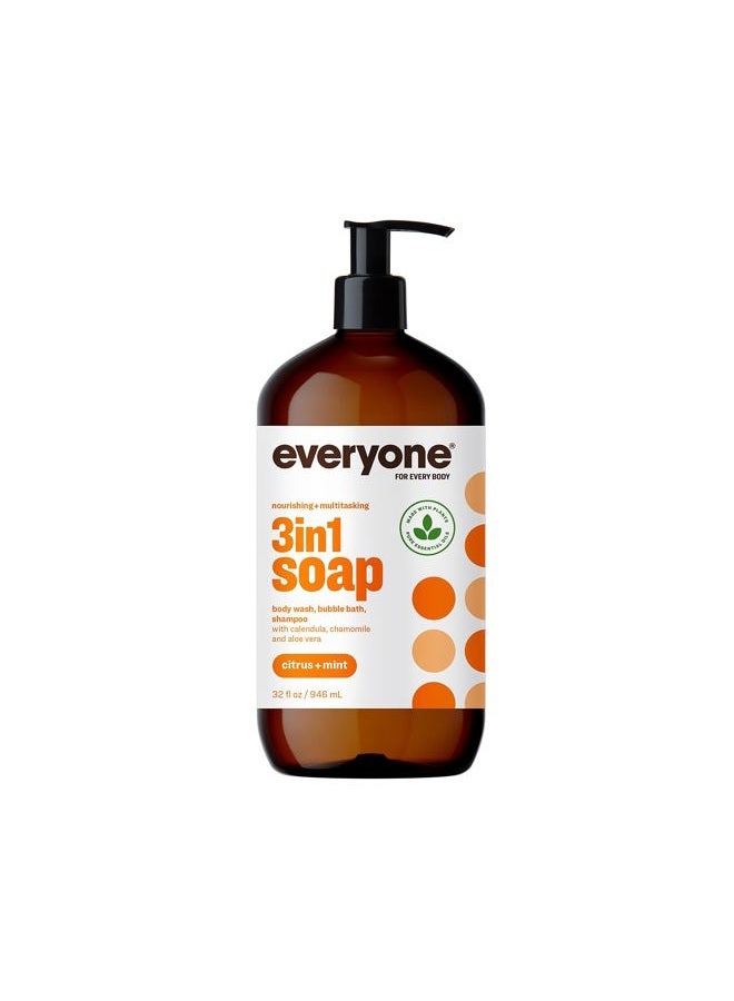 Everyone 3-in-1 Soap, Body Wash, Bubble Bath, Shampoo, 32 Ounce (Pack of 1), Citrus and Mint, Coconut Cleanser with Organic Plant Extracts and Pure Essential Oils