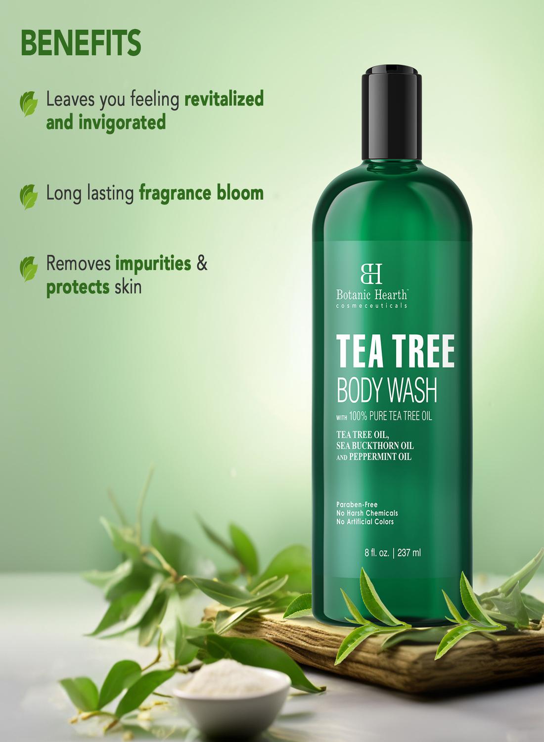 Tea Tree Body Wash with Sea Buckthorn Oil, Peppermint Oil | Detoxifies & Rejuvenates | Long Lasting Fragrance | Sulphate & Paraben Free | Shower Gel for Men and Women | 245ml - image 7
