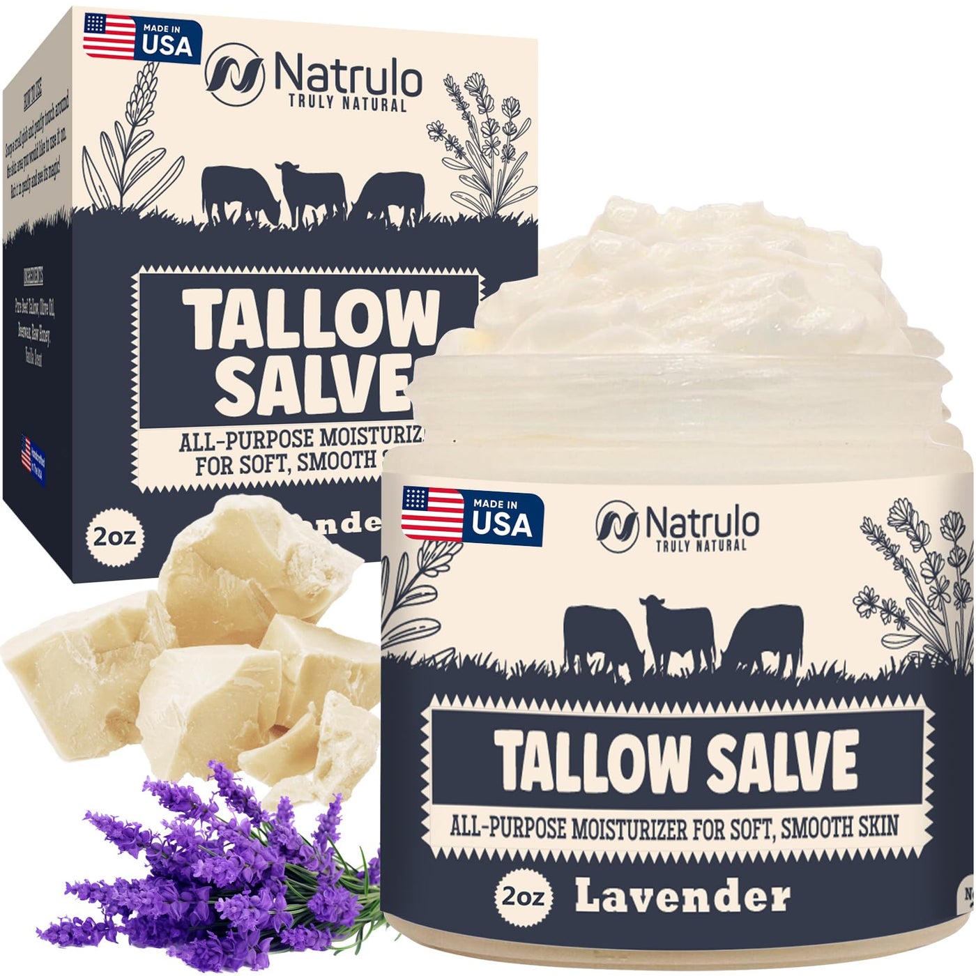 Beef Tallow Salve â€“ All Natural Grass Fed Beef Tallow & Honey All Purpose Balm â€“ Moisturizing Body Salve Great for Eczema, Cracked, Dry, Itchy, Irritated Skin â€“ Skin Repair Skincare Made in USA