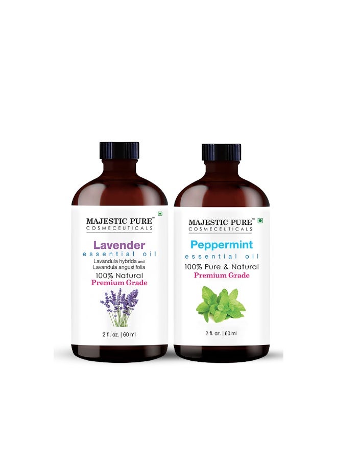 Pack of 2 Lavender Essential Oil 60ml & Peppermint Essential Oil 60ml | Aromatherapy Diffuser Massage & Relaxation Combo