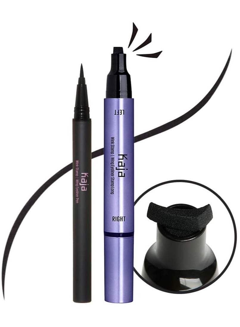 Winged Eyeliner Set - Wink Stamp & Original Eyeliner with Avocado Extract, Double-Ended Wing, Smudge-Proof, Waterproof, Matte Finish, Long Lasting