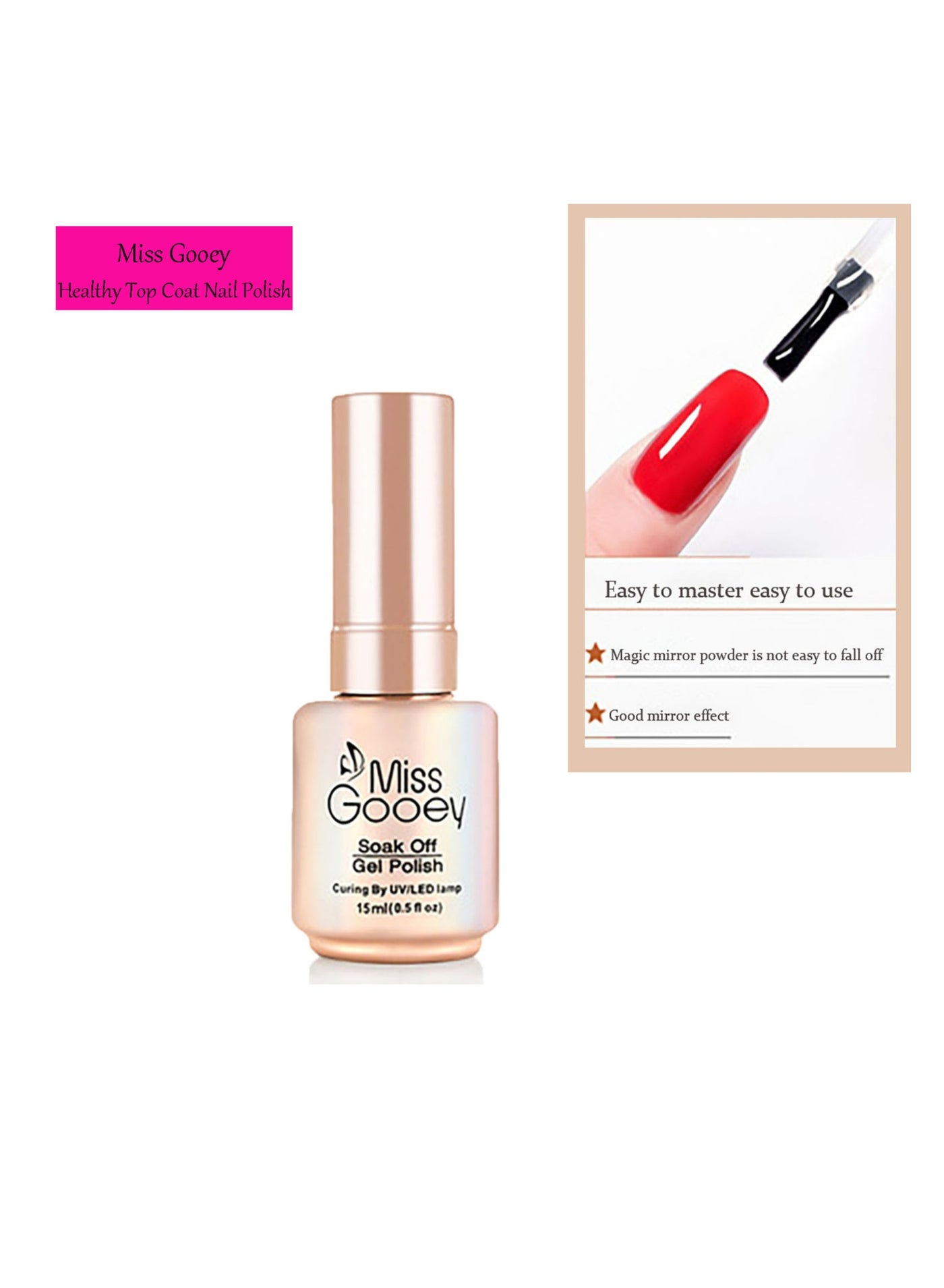 Nail Polish Top Coat Clear High Gloss Shiny Long Lasting Stain Resistant Vegan No Chips Ahead,UV/LED Gel, Nature Ultra Strong & Longwear Fast Drying Professional For Home DIY And Nail Salon 15ml