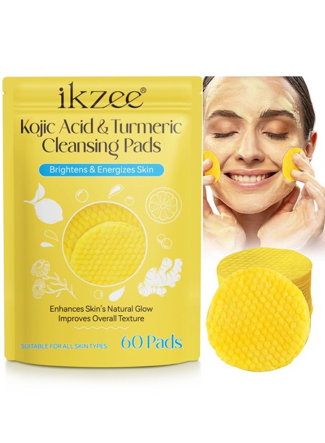 Kojic Acid & Turmeric Cleansing Pads, Deep Cleansing Turmeric Cleansing Pads, Enhances Skin's Natural Glow, Improves Overall Texture (60 Pads)