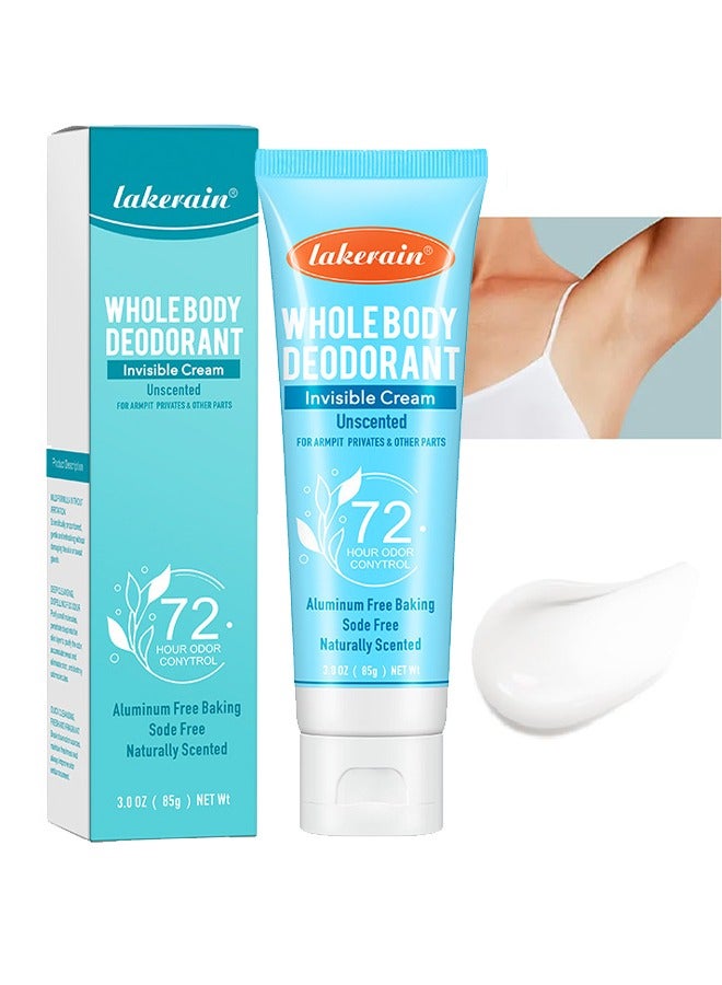 Whole Body Deodorant Invisible Cream，Aluminum Free Deodorant Lotion, Underarm Deodorant Cream (72 Hour Deodorant), Deodorant Antiperspirant Clear Gel, No Baking Soda (No fragrance)