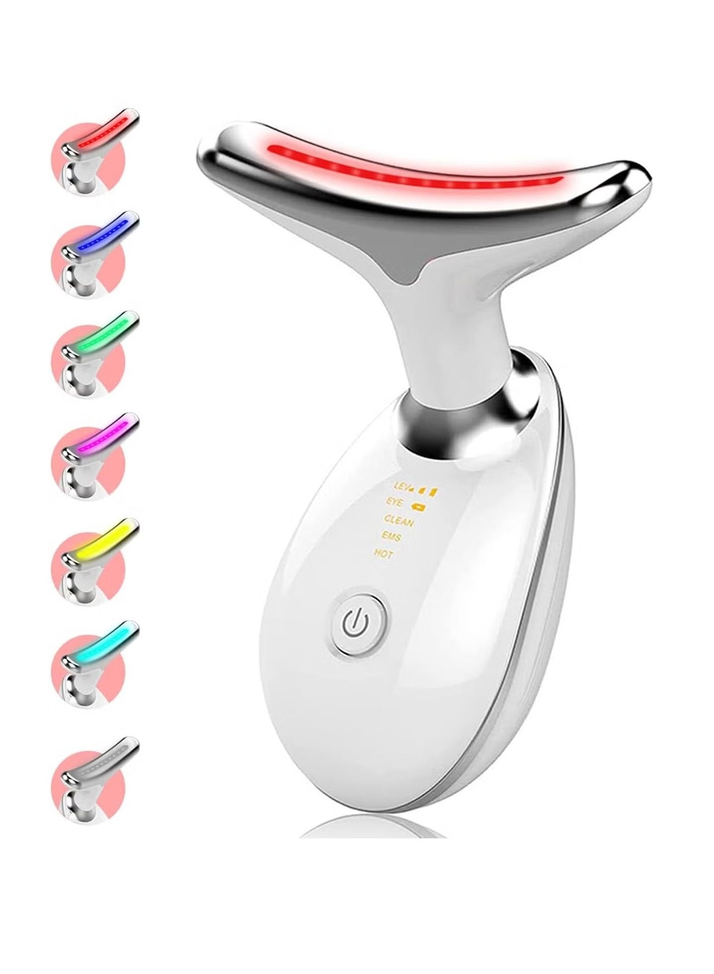 Red Light Therapy for Face – 7 Color LED Skin Rejuvenation Device for Face & Neck, Deplux Neck Tightening Beauty Tool, Glossy White