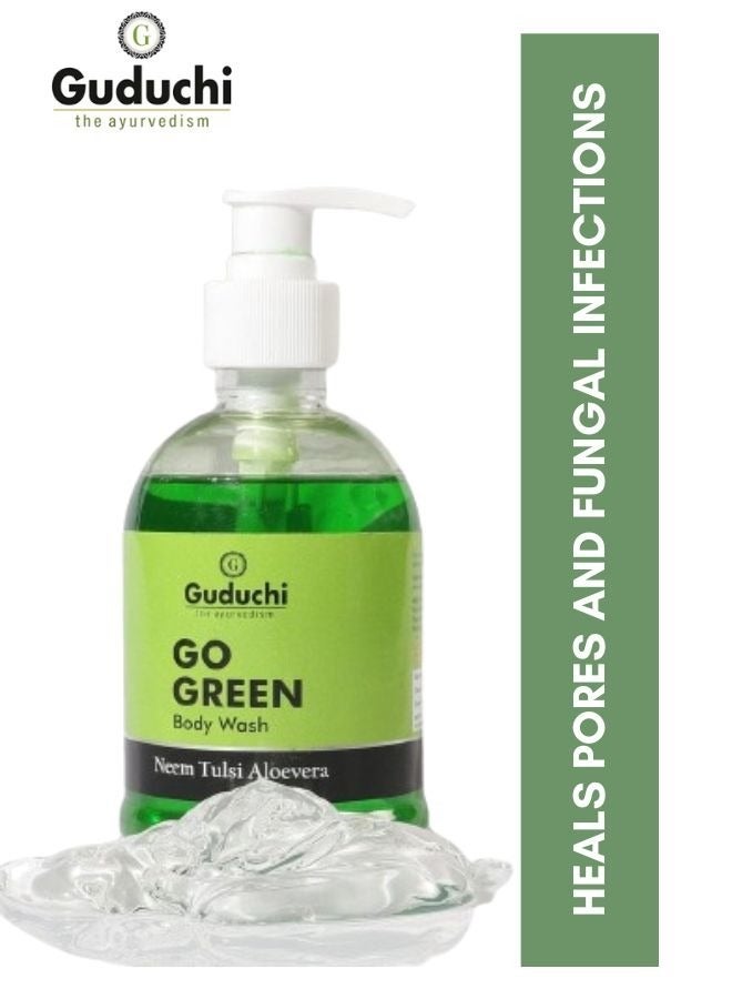 Ayurveda Go Green Body Wash with Neem Tulsi and Aloevera | No Parabens, Silicones and Dyes | Vegan and Natural Fragrance - 300 ml