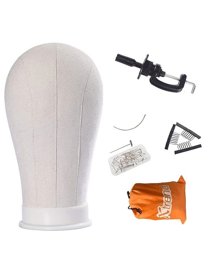 21"-24''Canvas Block Head for Hair Extension/Lace Wigs/Display Poly Mannequin Manikin Head Wig Stand/Head Dryer/Making Wig Drying Styling Coloring 23inch