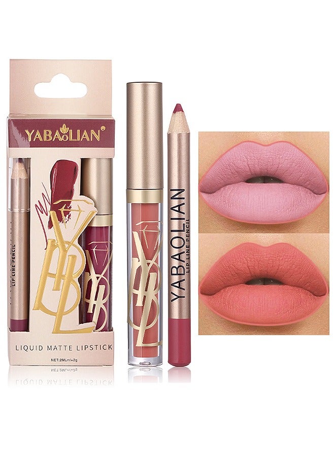 Lip Liner and Matte Lip Glosses Set, Long-Lasting Waterproof Lip Liner and Lipstick Combo, Nude Velvety Lipstick Makeup Kit