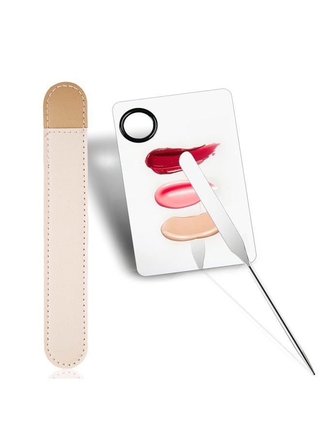 Picasso Makeup Spatula and Palette Set, Korean Makeup Spatula with Leather Cover, Stainless Steel Makeup Palette with Scraper Tool, Metal Foundation Palette for Cosmetic Pigment Blending（SS）