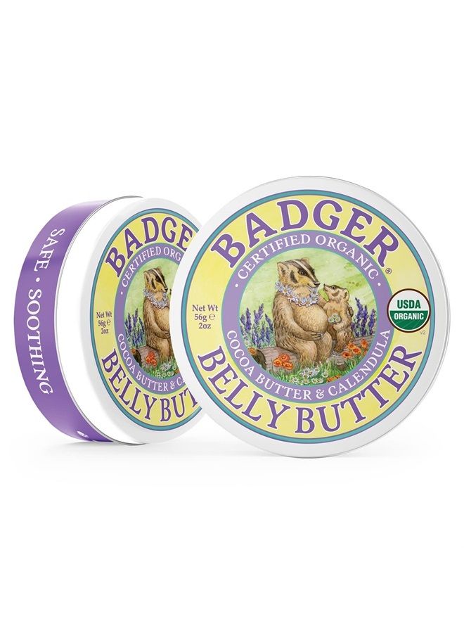 Belly Butter, Cocoa Butter & Calendula, Certified Organic Belly Butter, Vitamin E Belly Butter, Coconut Oil Belly Butter, Pregnant Belly Butter for Stretched Skin, 2oz - 2-Pack