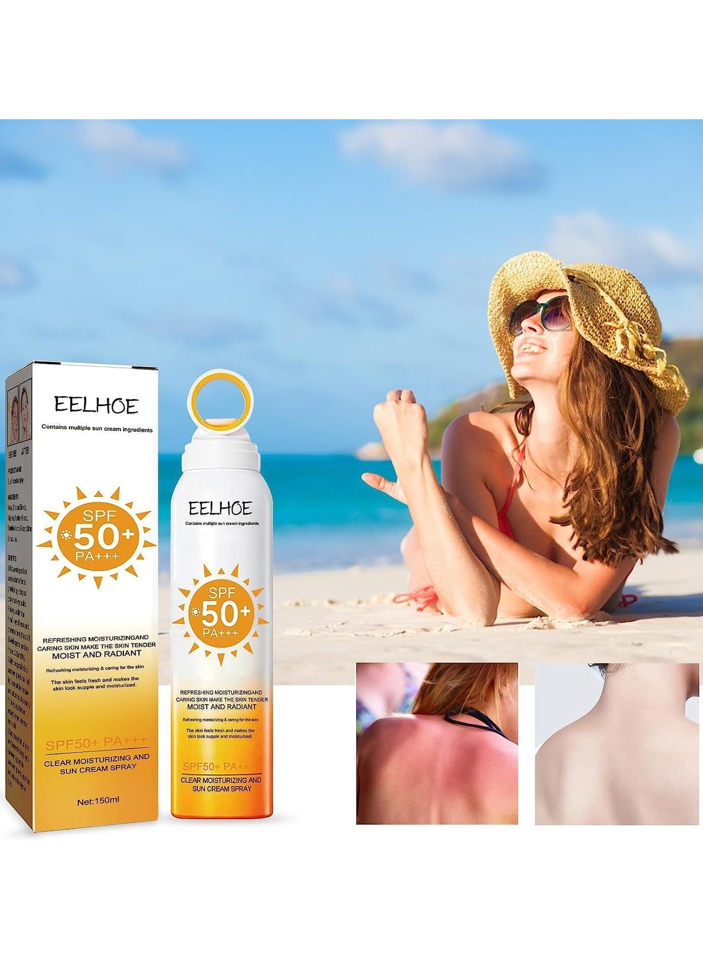 Sun Protection Spray SPF 50, Transparent Sunscreen Spray for Face and Body, Sun Protection Spray for Sensitive Skin, Wide Spectrum, Waterproof, Against UVA and UVB 150ml