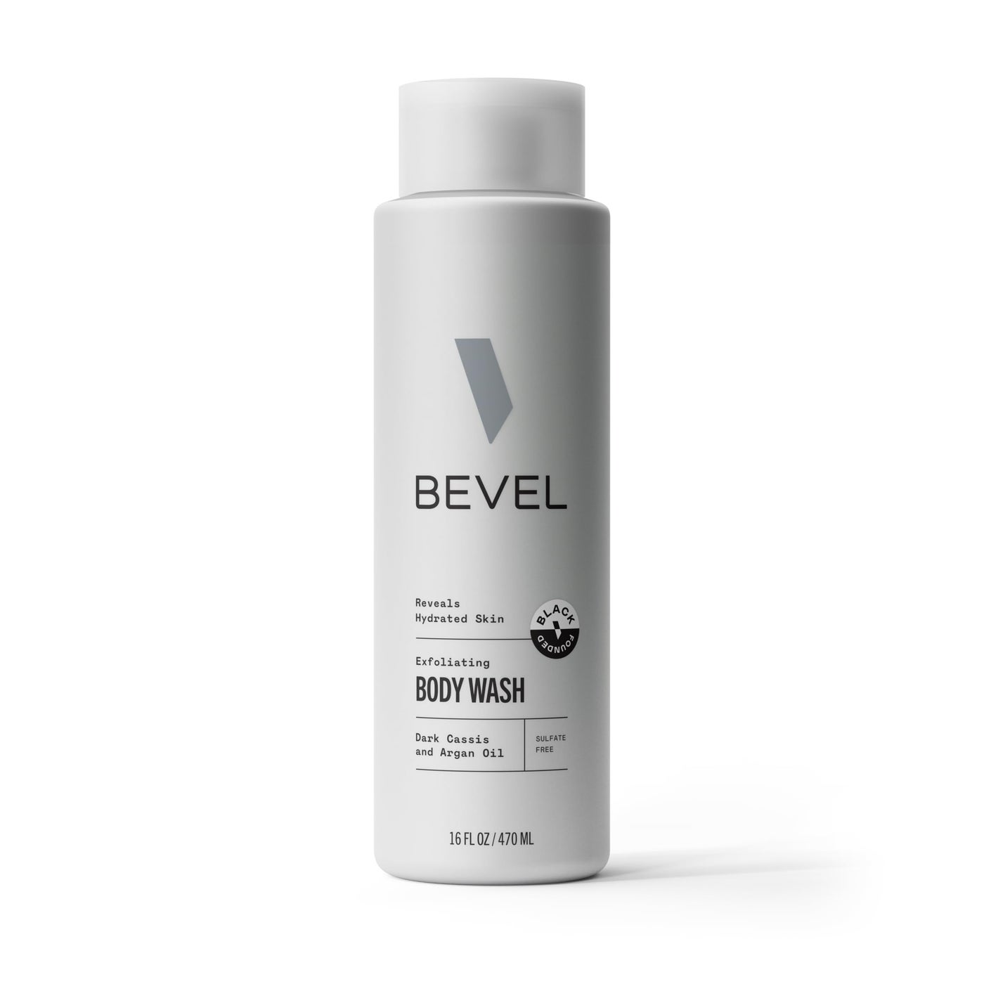 Bevel Exfoliating Body Wash for Men - Dark Cassis Scent with Charcoal and Argan Oil, 16 Oz (Packaging May Vary)