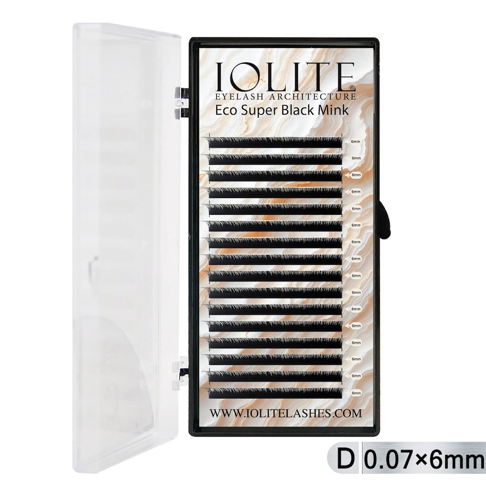 Iolite Super Black Mink Lash Extension – D Curl 0.7T Mix (6mm–15mm) | Premium Black Mink Eyelash Extension Tray for Lash Artists ISBMD7T - 7MM