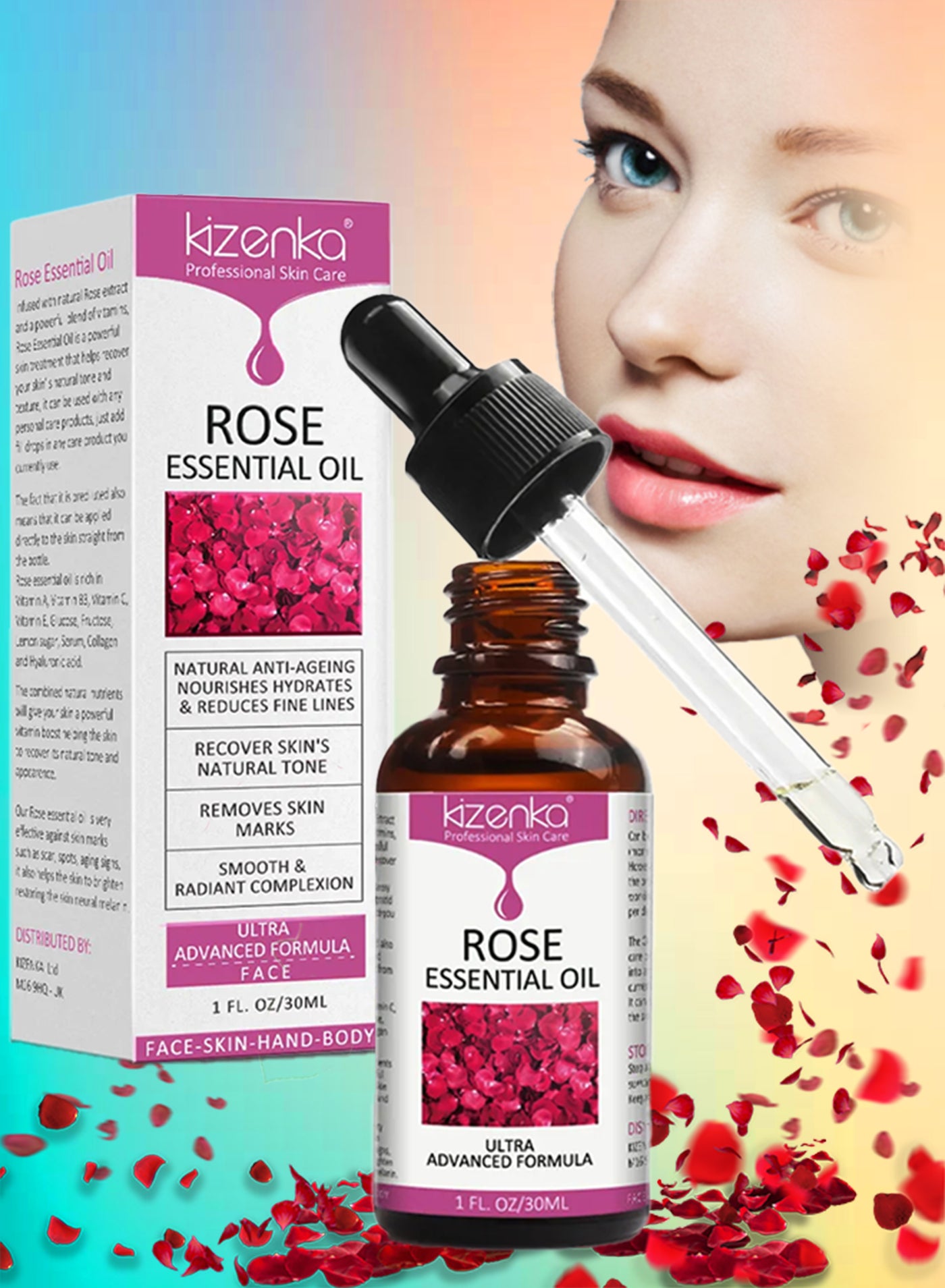 Rose Essential Oil Face Rose Oil Moisturizer Rose Oil Anti Ageing and Anti Wrinkle Serum Rose Oil for Face Skin Care Reduce Fine Lines and Skin Marks Face Serum with Rose Extract 30ml