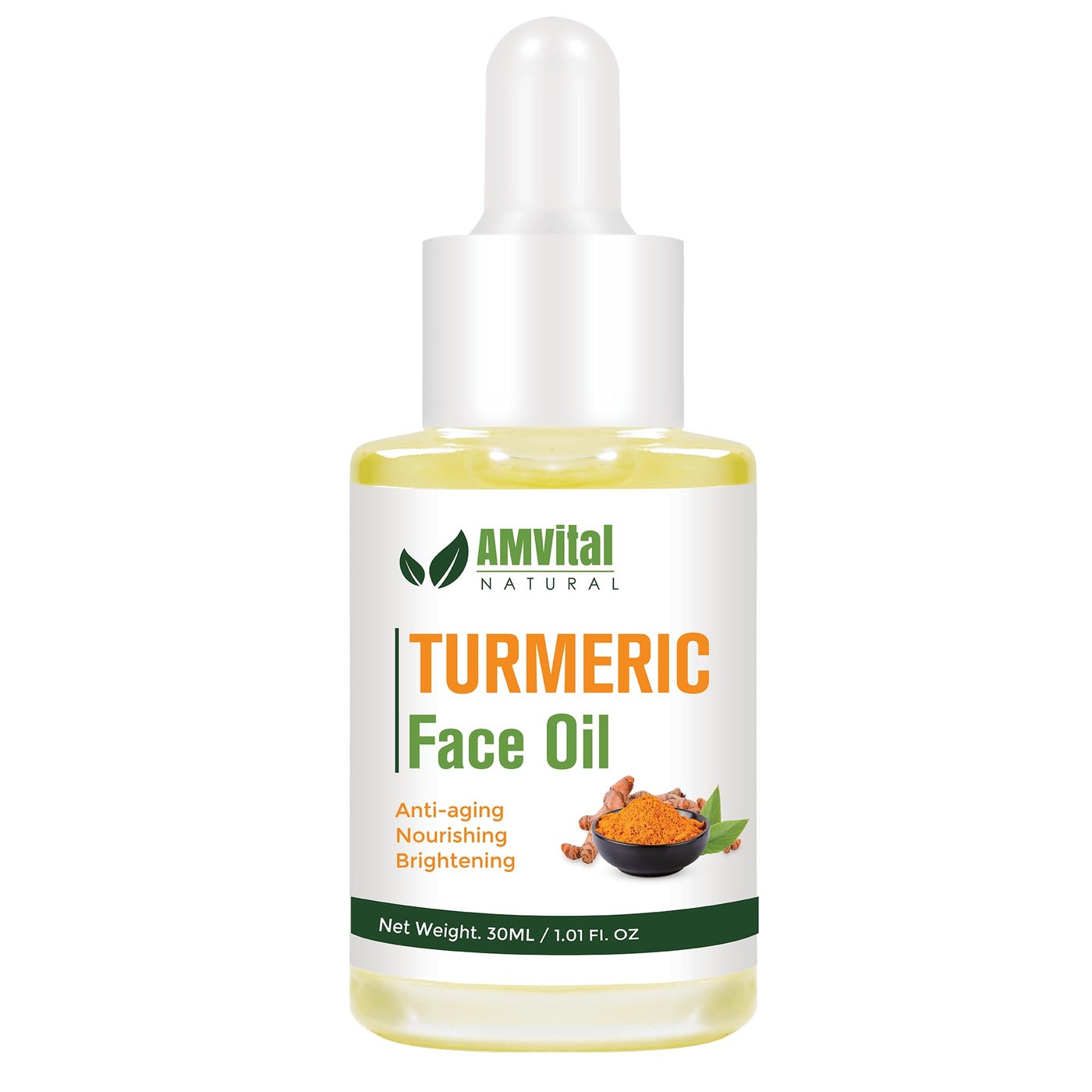 AMVital Turmeric Face Oil for Daily Use - Lightweight Facial Oil with Plant-Based Ingredients - Fast-Absorbing Formula for Smooth Looking Skin - 30ml Bottle