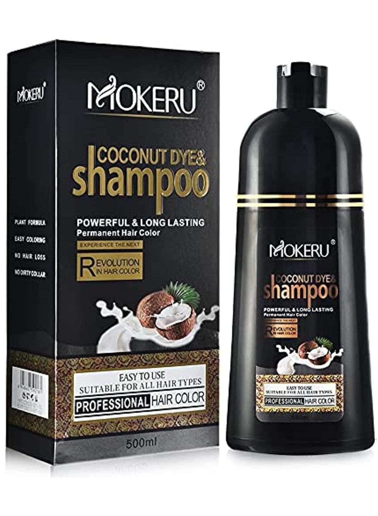 Coconut-Infused Brilliance Mokeru Black Hair Color Shampoo (500ml)