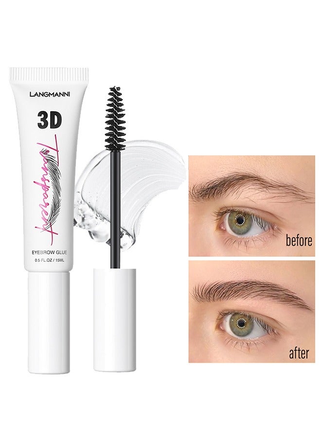 3D Eyebrow Glue - Clear Brow Fix Gel, Transfer Proof Eyebrow Mascara Long Lasting Waterproof and Sweat Proof Eyebrow Repair Liquid Brows Styling
