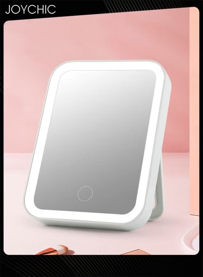Women Vanity Mirror with Lights - LED Desk Mirror Touch Control 1 Color Lighting Modes USB Rechargeable