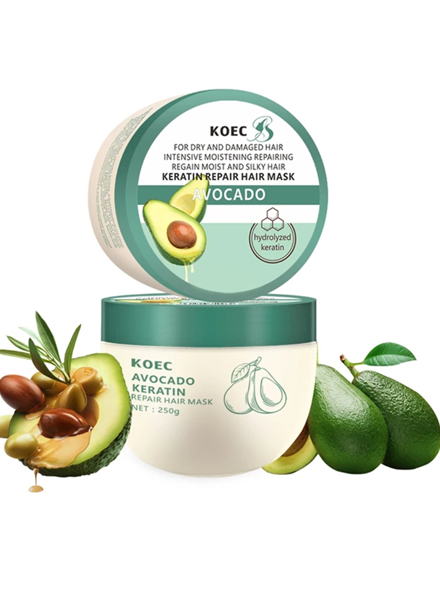 250g Avocado Keratin Repair Hair Mask Deep Conditioner for Dry Damaged or Color Treated Hair Avocado Keratin Smoothing Hair Mask Keratin Hair Mask Deep Conditioning Cream Hair Mask