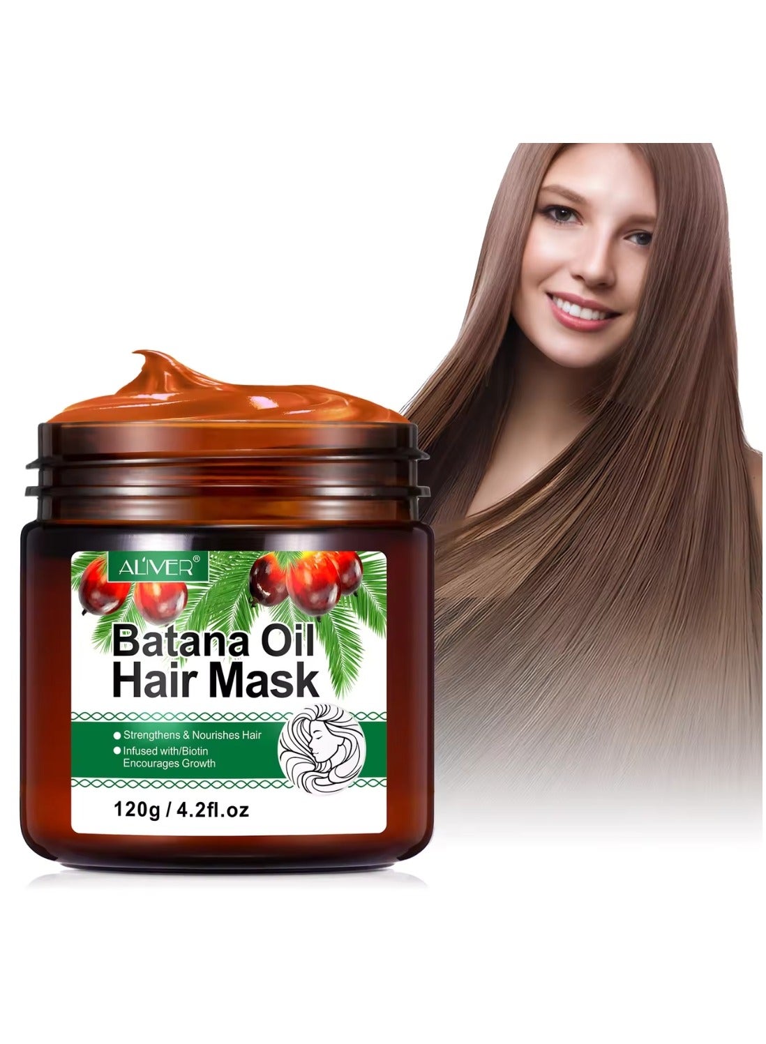 120g Batana Oil Hair Mask Deep Repair Conditioning Batana Oil Strengthens & Nourishes Hair Oil Biotin Deep Treatment Hair Mask to Repair Dry Damaged & Frizzy Hair for All Hair Types