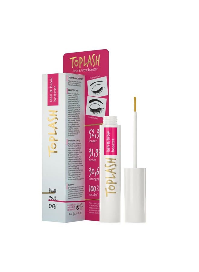 TOPLASH Eyelash Growth Serum - Innovative Formula for Longer, Thicker, Fuller Brows & Lashes - Natural, Cruelty-Free & Hypoallergenic - 0.10 fl.oz.