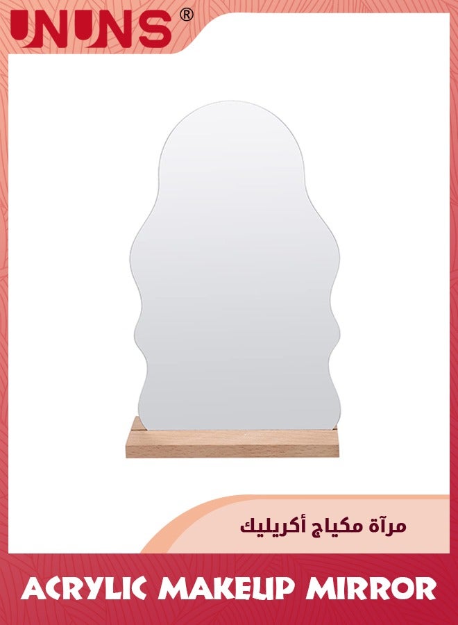 Acrylic Makeup Mirror,Irregular Vanity Mirror,Room Decor Aesthetic Mirror With Wooden Stand,Frameless Tabletop Mirror,Standing Irregular Mirror For Bedroom/Living Room/Minimal Spaces Room Decor