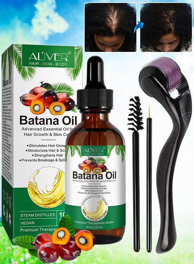 60ml Batana Oil with Roller for Hair Growth Hair Conditioner Oil for Thin Hair Repair Damaged Hair Nourishes Thin Hair Scalp Skin and Loss Hair Growth Fit for All Hair Types Raw Batana Oil
