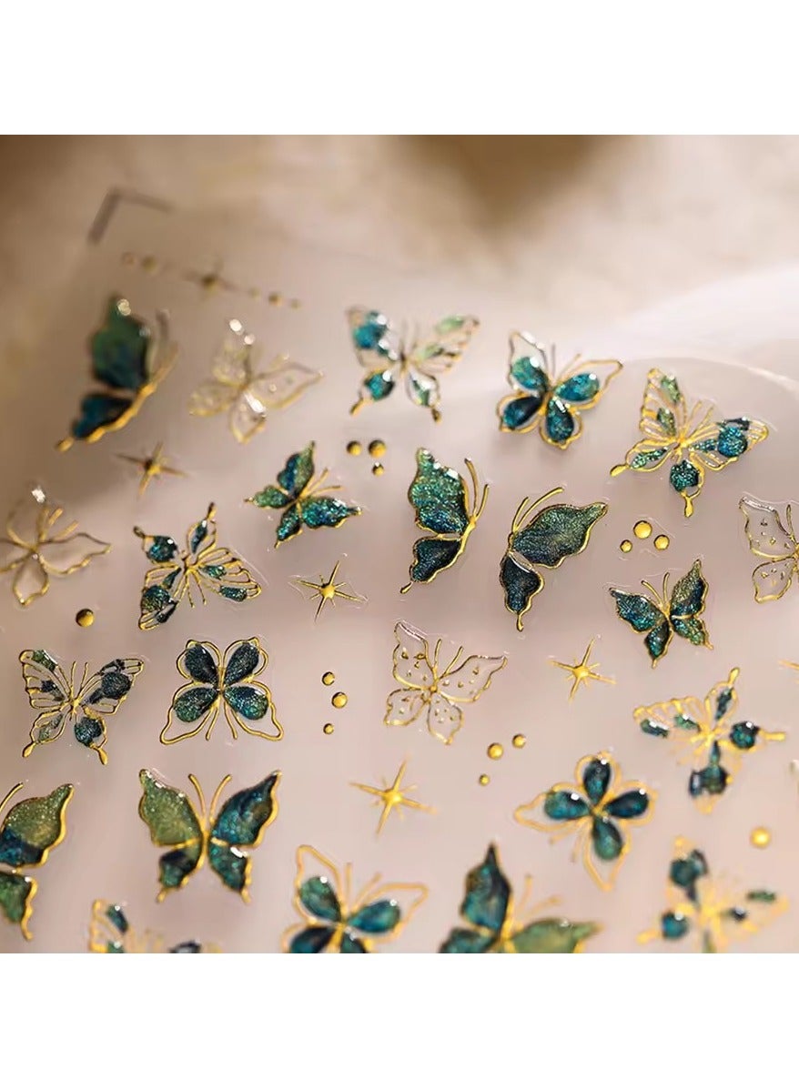 Golden Thread Butterfly Jelly Series Nail Art Stickers High Quality New Bronzing DIY Manicure Decal Decoration