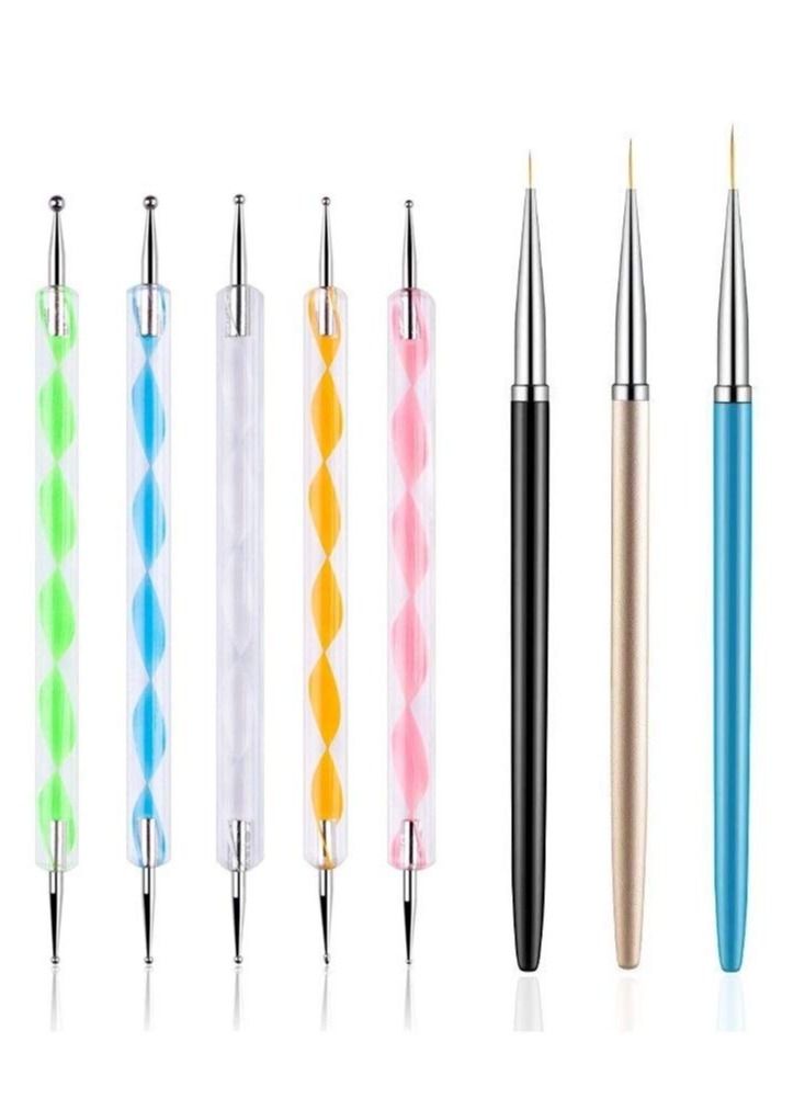 5PCS Dotting Pens with 3 PCS Nail Painting Brushes Nail Art Design Tools