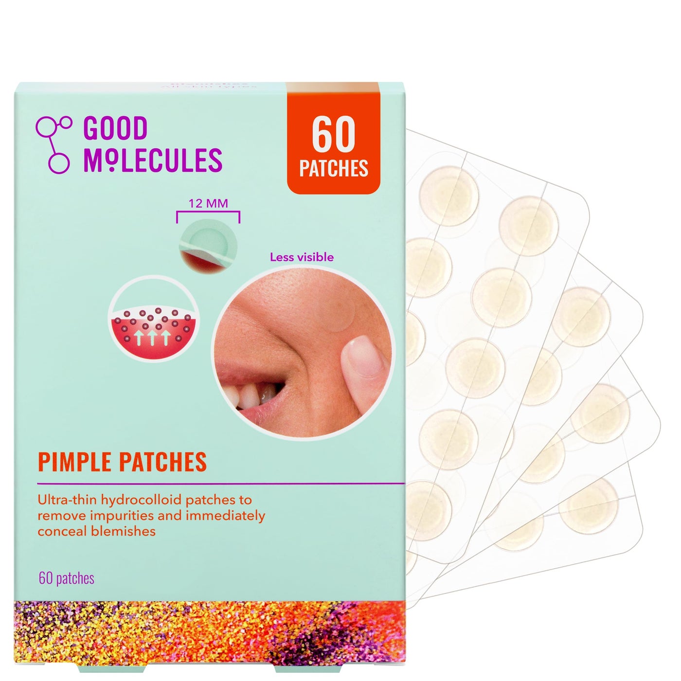 Good Molecules Pimple Patches 60 Pack - Ultra-Thin Hydrocolloid Acne Patches To Conceal Breakouts, Blackheads, and Blemishes - Acne Spot Treatment, Skin Care For Face