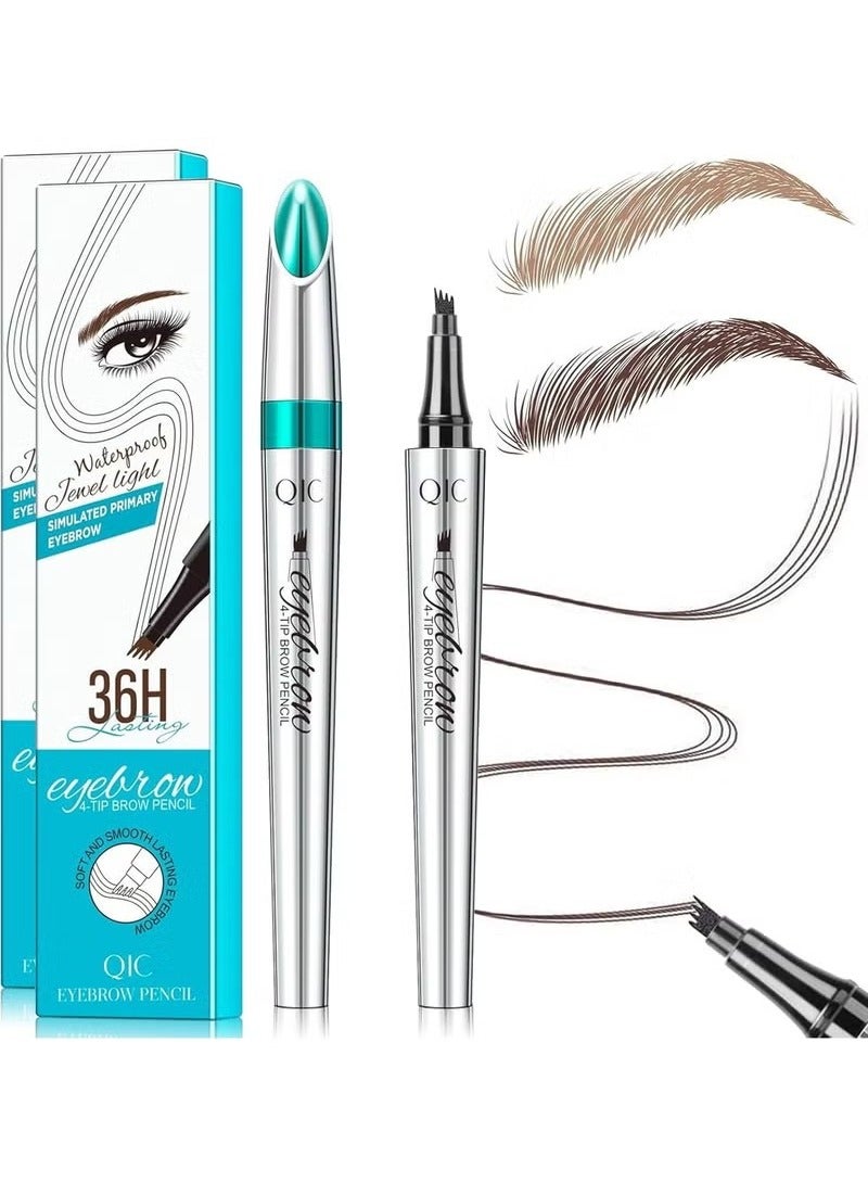 2 PCS Microblading Eyebrow Pencil, Eyebrow Pen with an Upgrade Micro-Fork Tip Applicator, Waterproof Long-Lasting Microblading Eyebrow Pen for Natural Looking Brows Makeup (Light Brown/Dark Brown)
