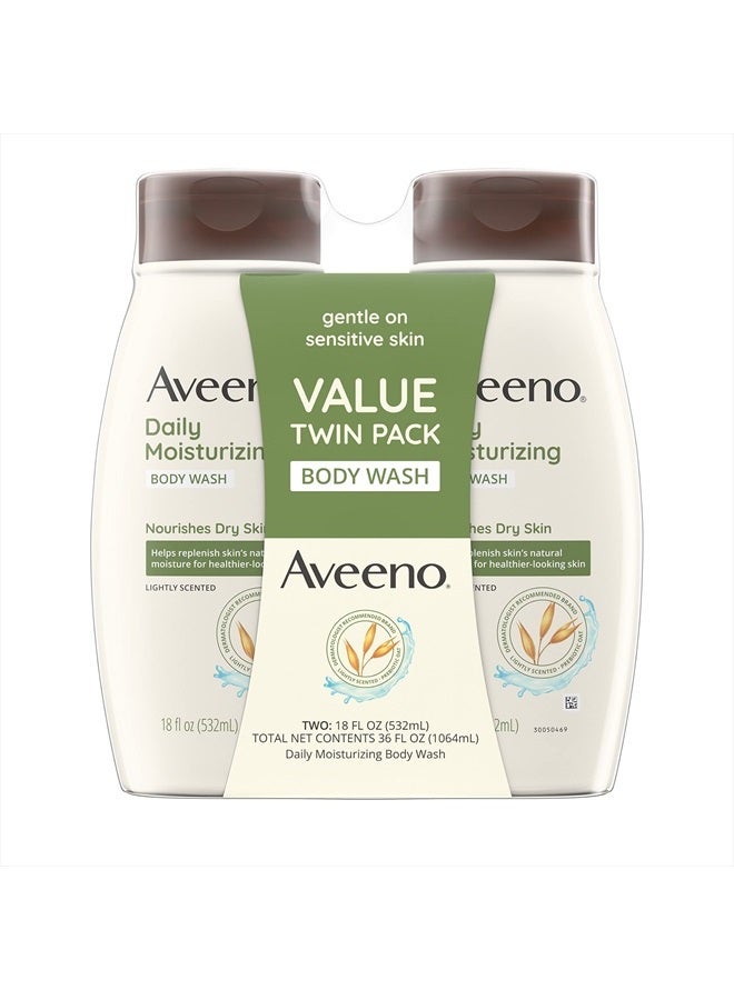 Daily Moisturizing Body Wash for Dry, Sensitive Skin, Oat Body Wash Nourishes Dry Skin With Moisture, Soothing Prebiotic Oat & Rich Emollients, Light Fragrance, Twin Pack, 18 Fl. Oz