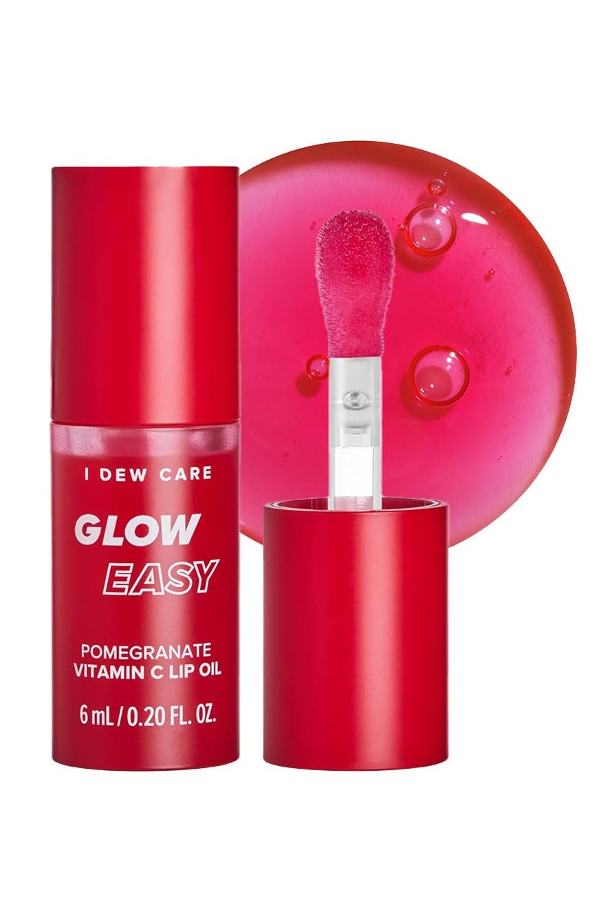 Lip Gloss - Glow Easy Pomegranate | Jojoba Seed Oil, Vitamin C, Pigmented Glossy Stain, Hydrating, Korean Makeup, Pink Color, Moisturizing, Nourishing Crystal, 0.20 FL Oz