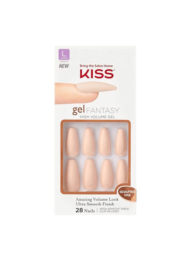 Gel Fantasy Ready-to-Wear Sculpted Gel Nails, “4 the Cause”, Long, Nude, High Arch Nail Kit with Pink Gel Nail Glue, Manicure Stick, Mini Nail File, and 28 Fake Nails