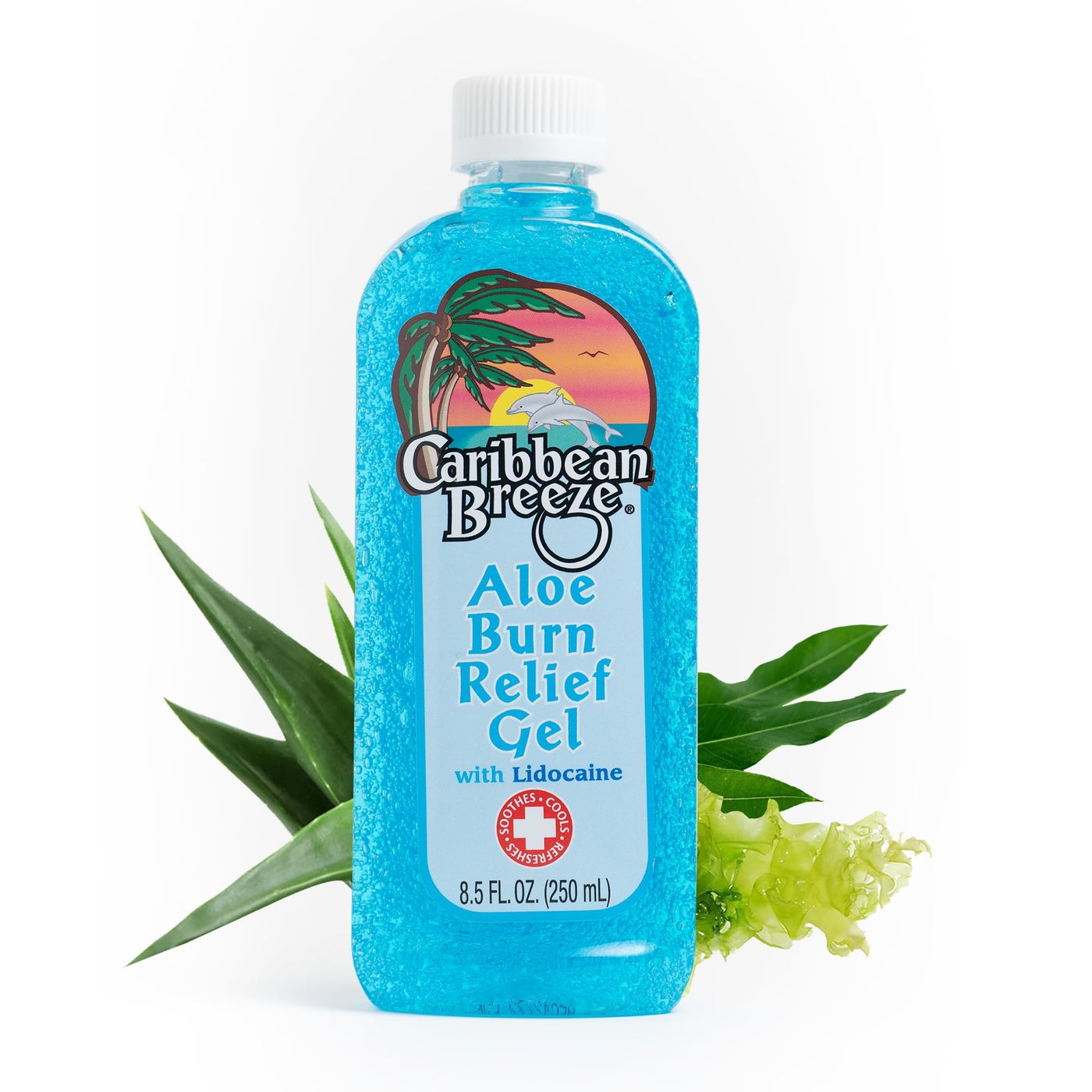 Caribbean Breeze Aloe Burn Relief, Vitamin Enriched with Lidocaine Aloe Vera Gel for Sunburn Relief, 100% Aloe Vera Gel For Face, 8.5 oz (250 ml)