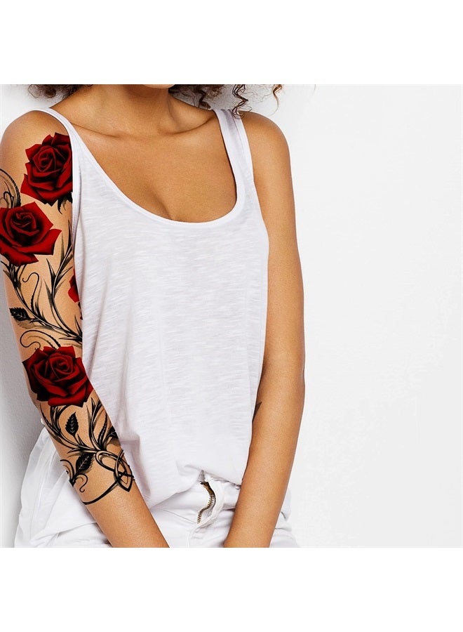 2 x Temporary tatoo sleeve for women Stick on flower roses flora flowers adult temporary tattoo sticker transfer female body art realistic waterproof rockstar biker goth temp tattoo legs fest